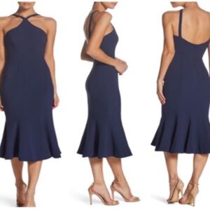 Dress the Population Tessa navy halter mermaid hem midi dress XXL